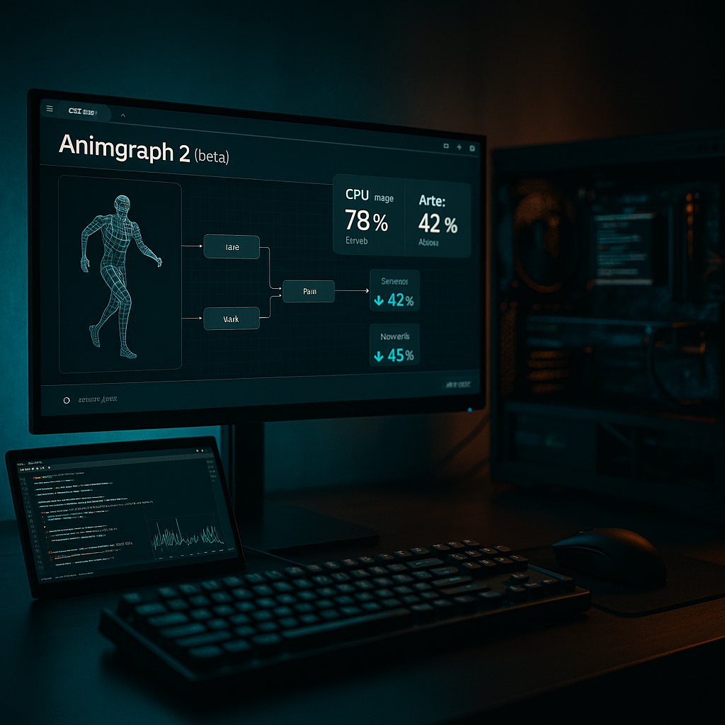 Foto editorial de un setup de desarrollador con dos monitores: en el principal se